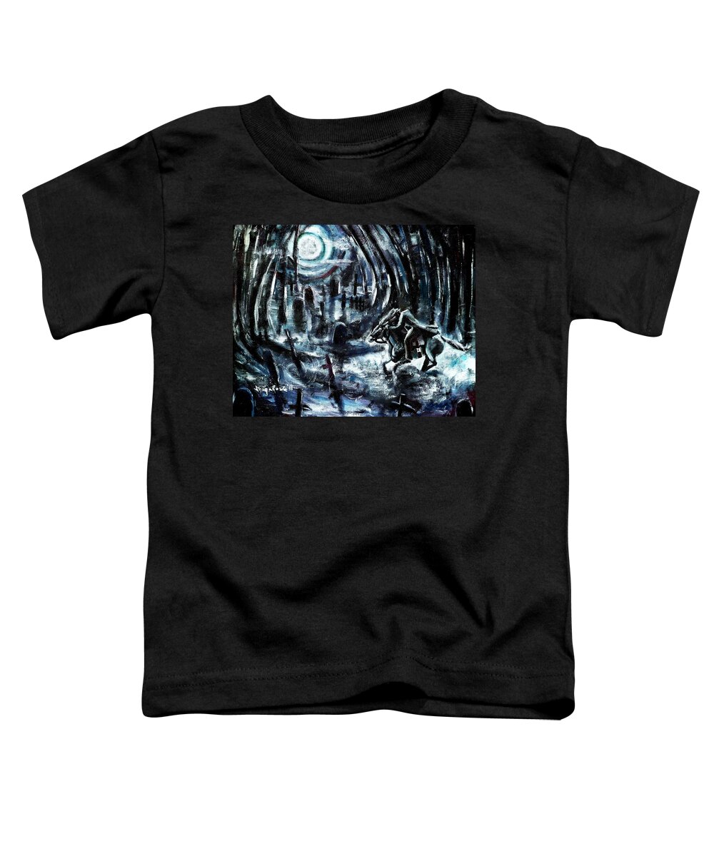 Headless Horseman Toddler T-Shirt featuring the painting Headless in the Hollow by Shana Rowe Jackson
