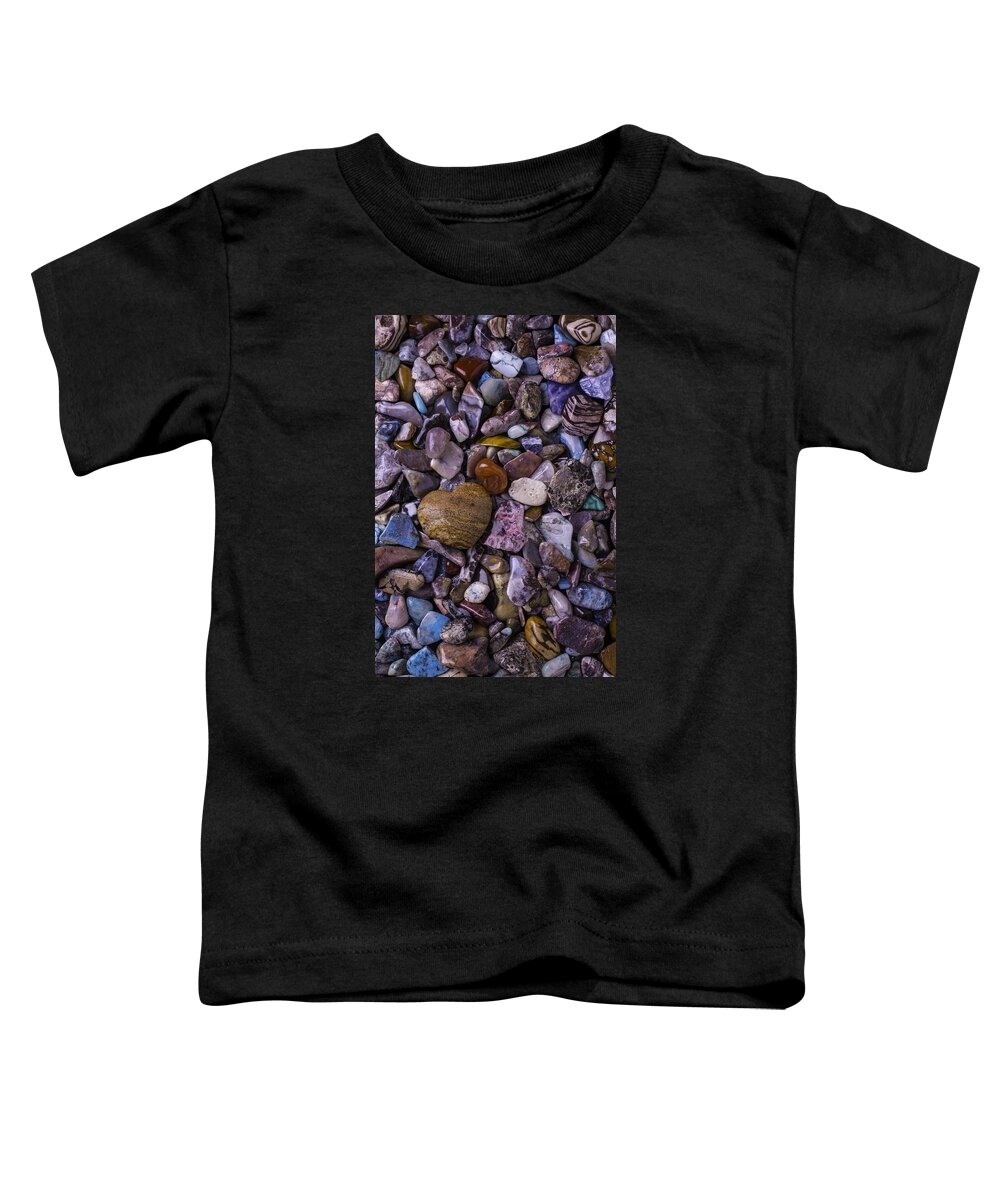 Stone Toddler T-Shirt featuring the photograph Heart Rock Among Colorful Stones by Garry Gay