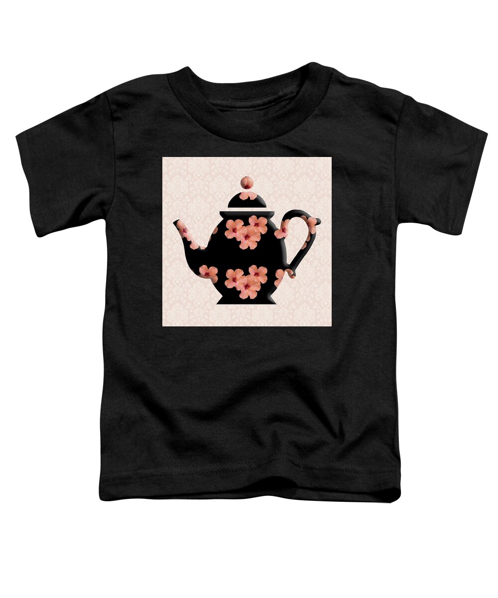 Hibiscus Toddler T-Shirt featuring the digital art Hibiscus Pattern Teapot by Anthony Murphy
