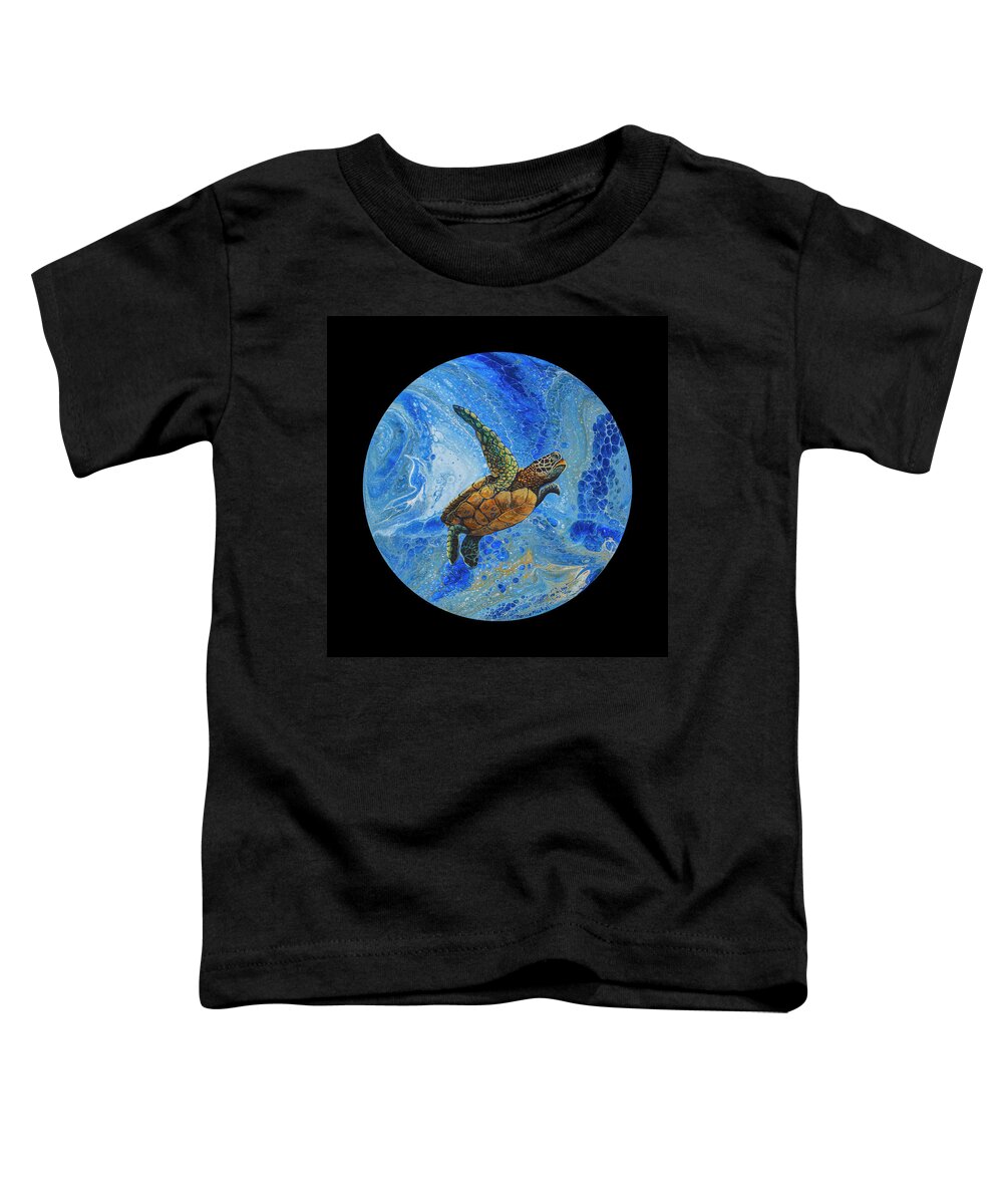 For Hawaiians Then And Now Toddler T-Shirt featuring the painting Honu Amakua on Black by Darice Machel McGuire
