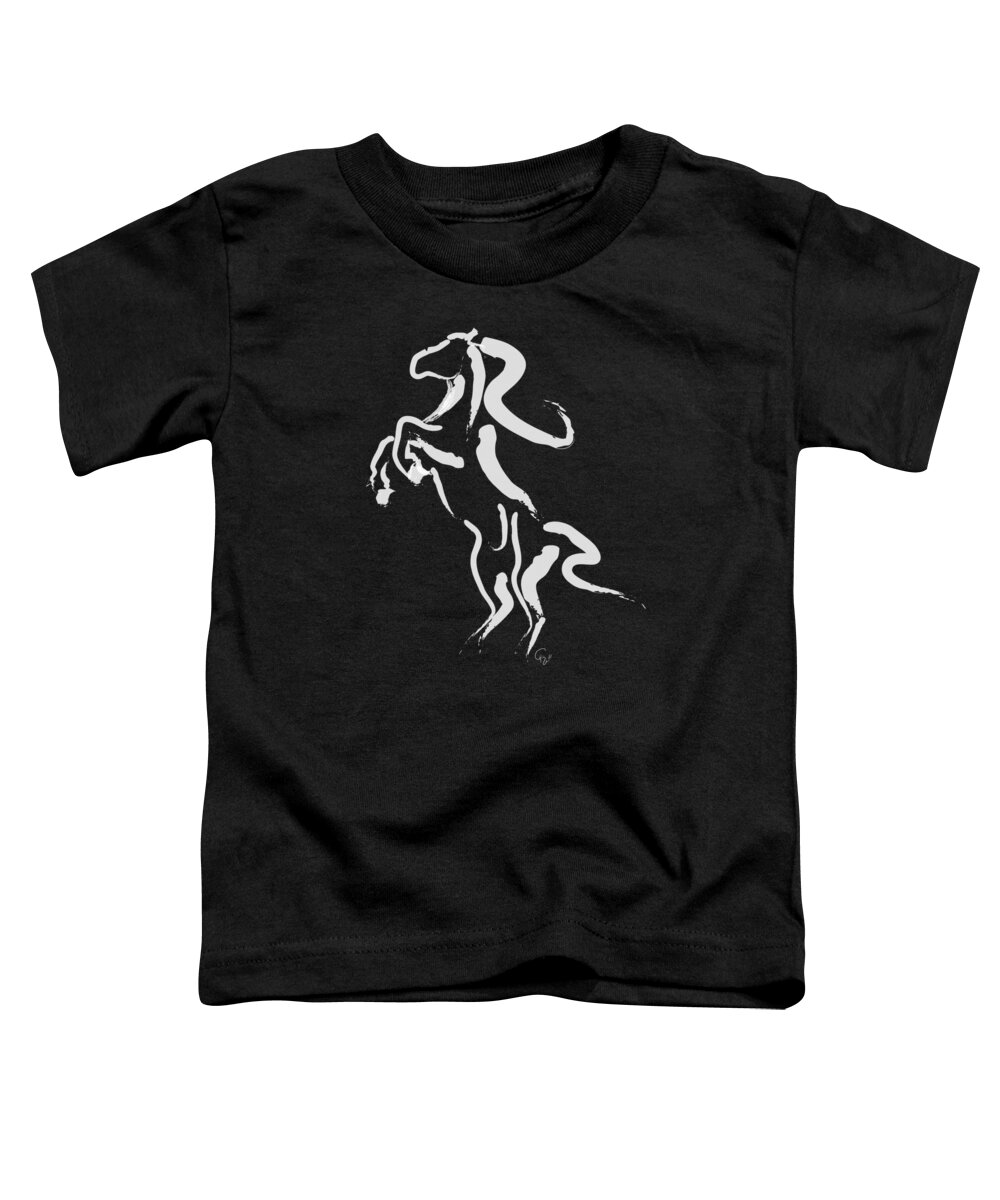 Horse Rising Toddler T-Shirt featuring the painting Horse -black and white beauty by Go Van Kampen