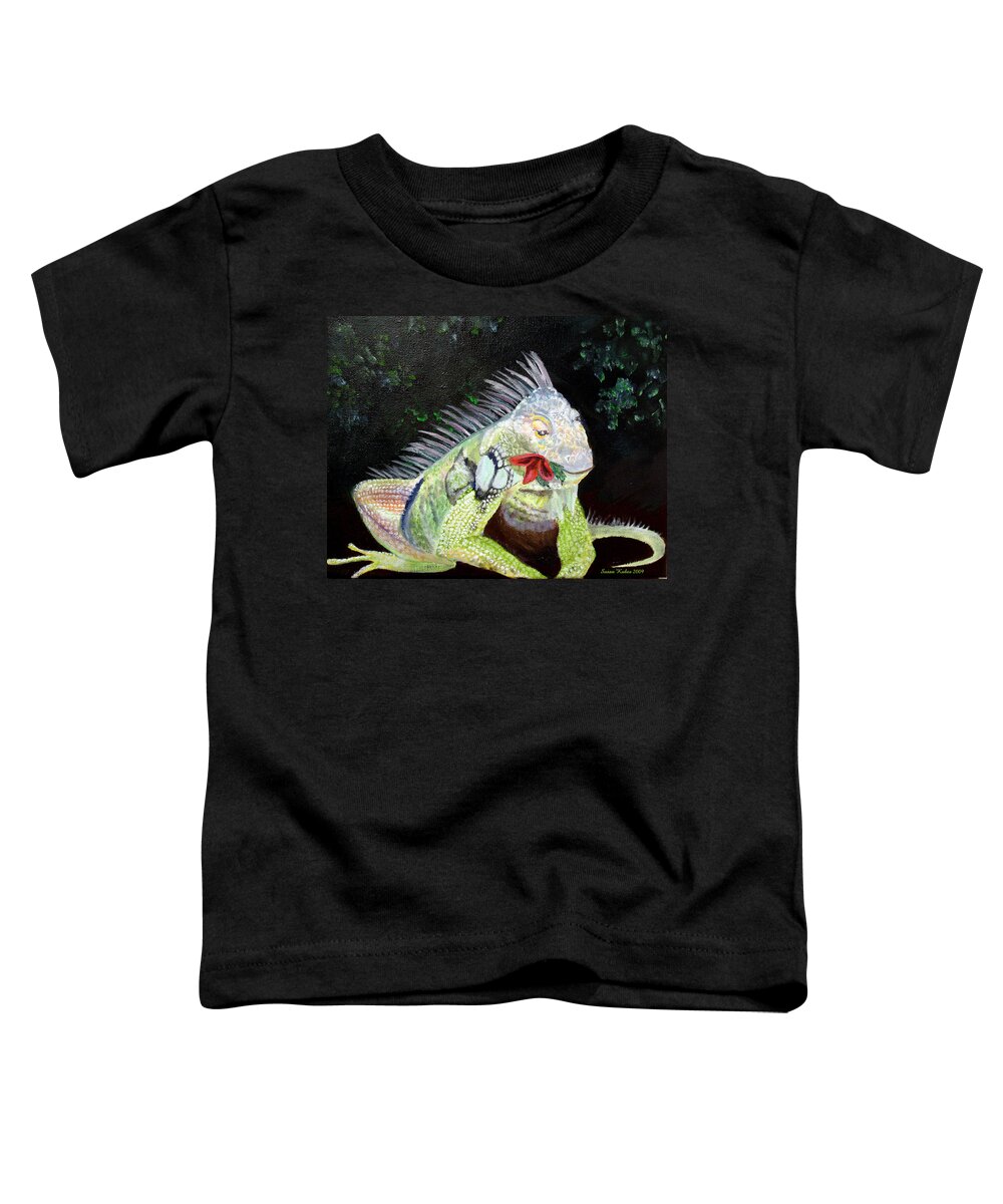 Lizard Toddler T-Shirt featuring the painting Iguana Midnight Snack by Susan Kubes