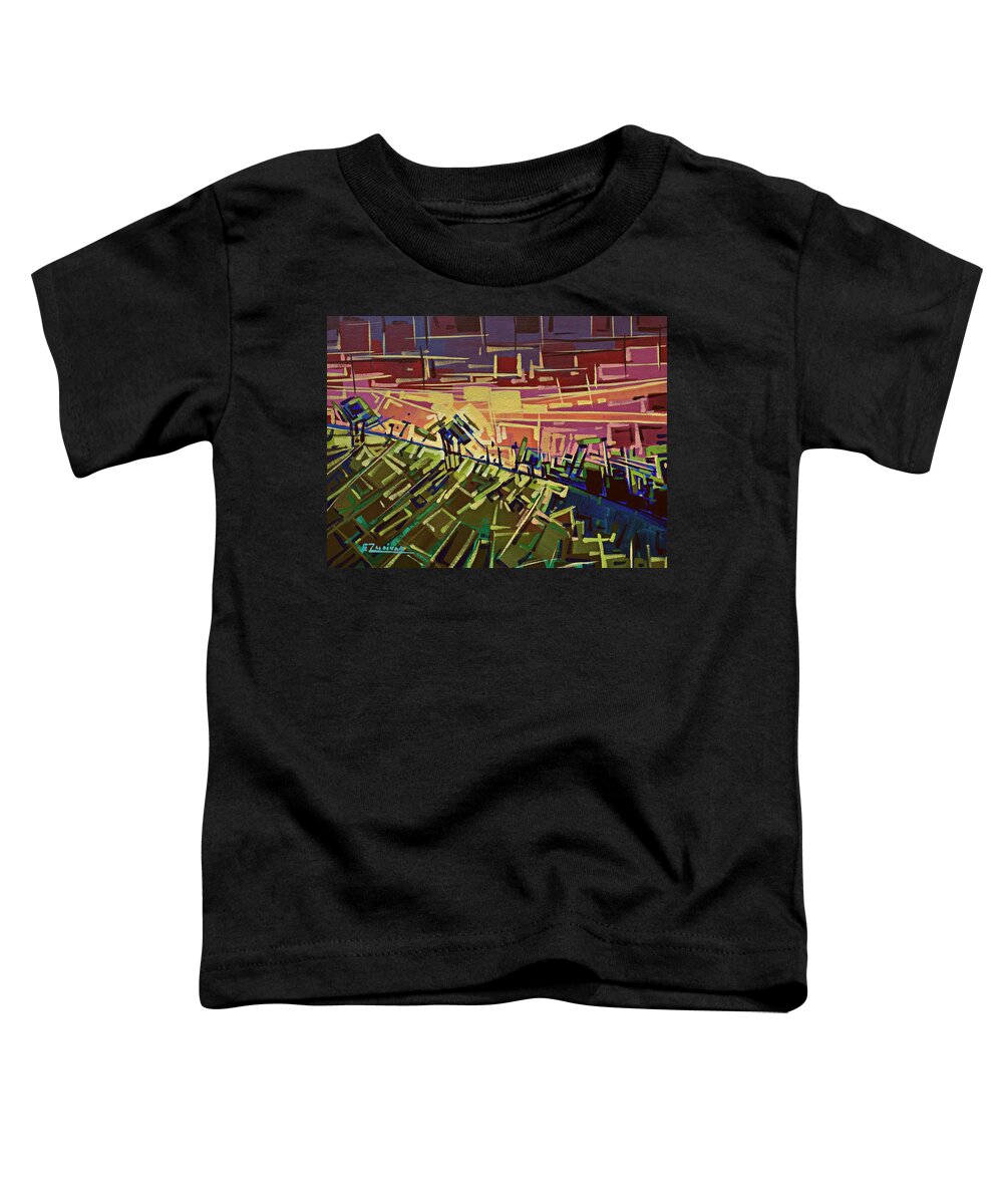 Sunset Toddler T-Shirt featuring the painting In the middle of the mountain by Enrique Zaldivar