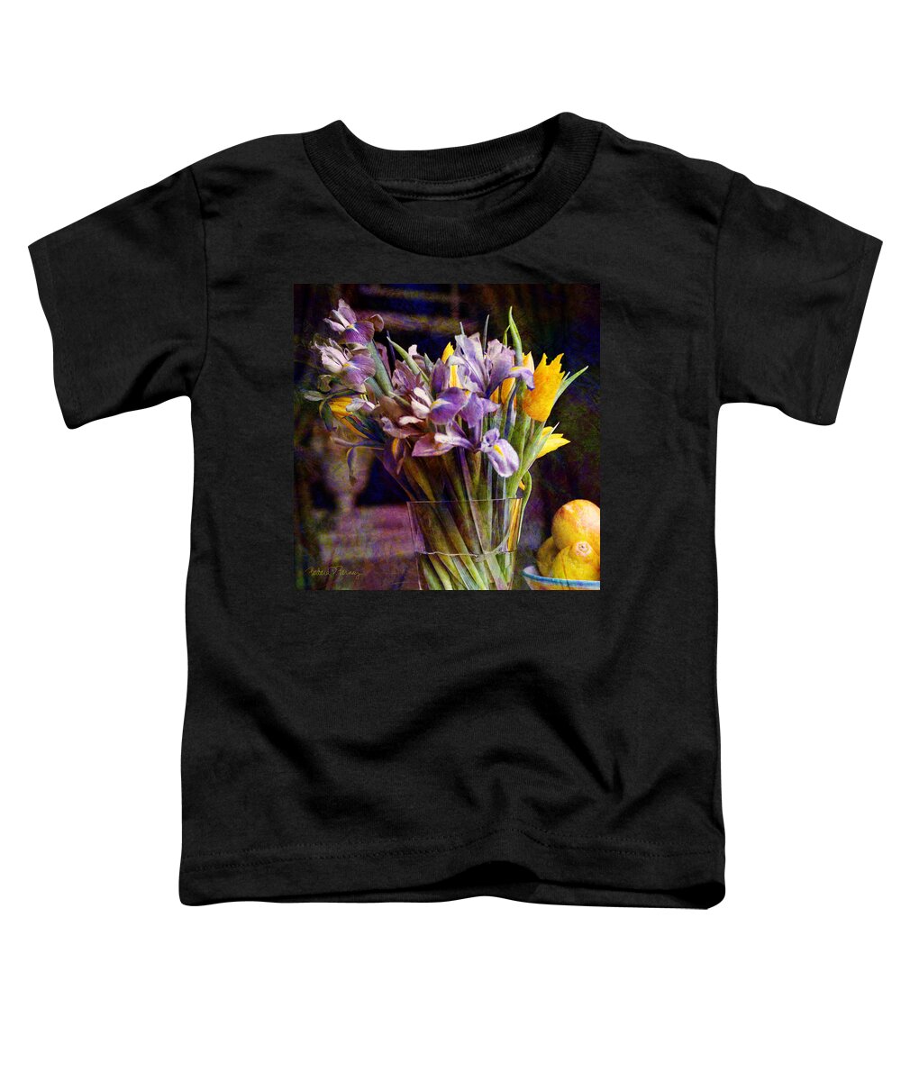 Purple Toddler T-Shirt featuring the digital art Irises in a Glass by Barbara Berney