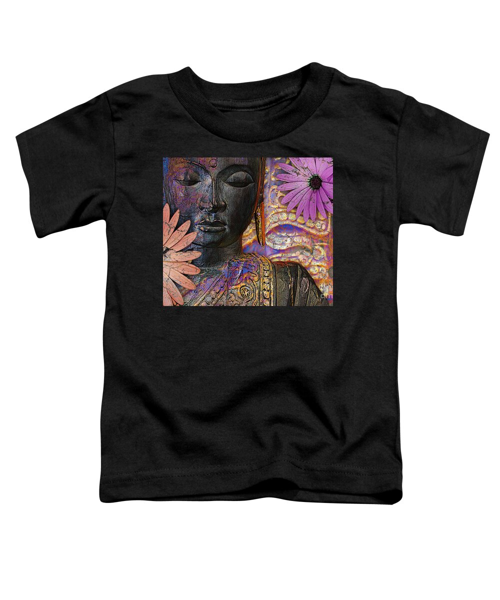 Buddha Toddler T-Shirt featuring the mixed media Jewels of Wisdom - Buddha Floral Artwork by Christopher Beikmann