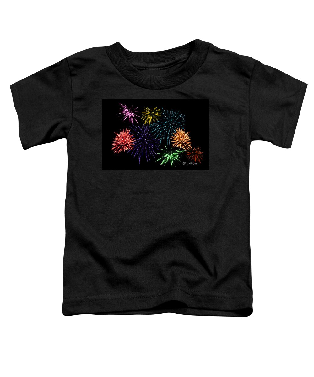Fireworks Toddler T-Shirt featuring the photograph July Fireworks Montage by Terri Harper