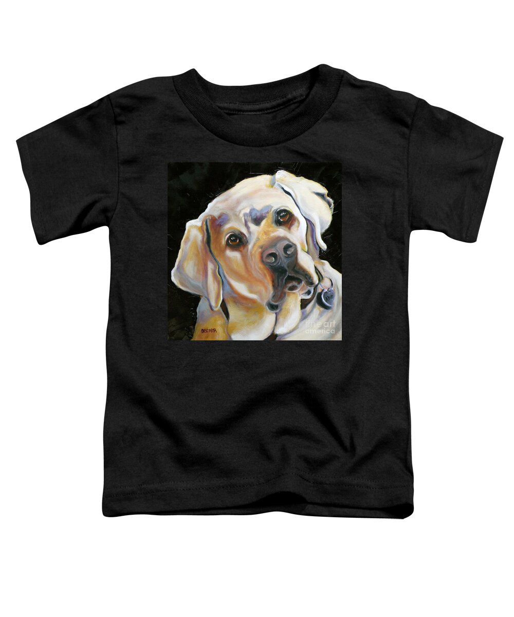 Yellow Lab Paintings Toddler T-Shirt featuring the painting Kissably Close Lab by Susan A Becker