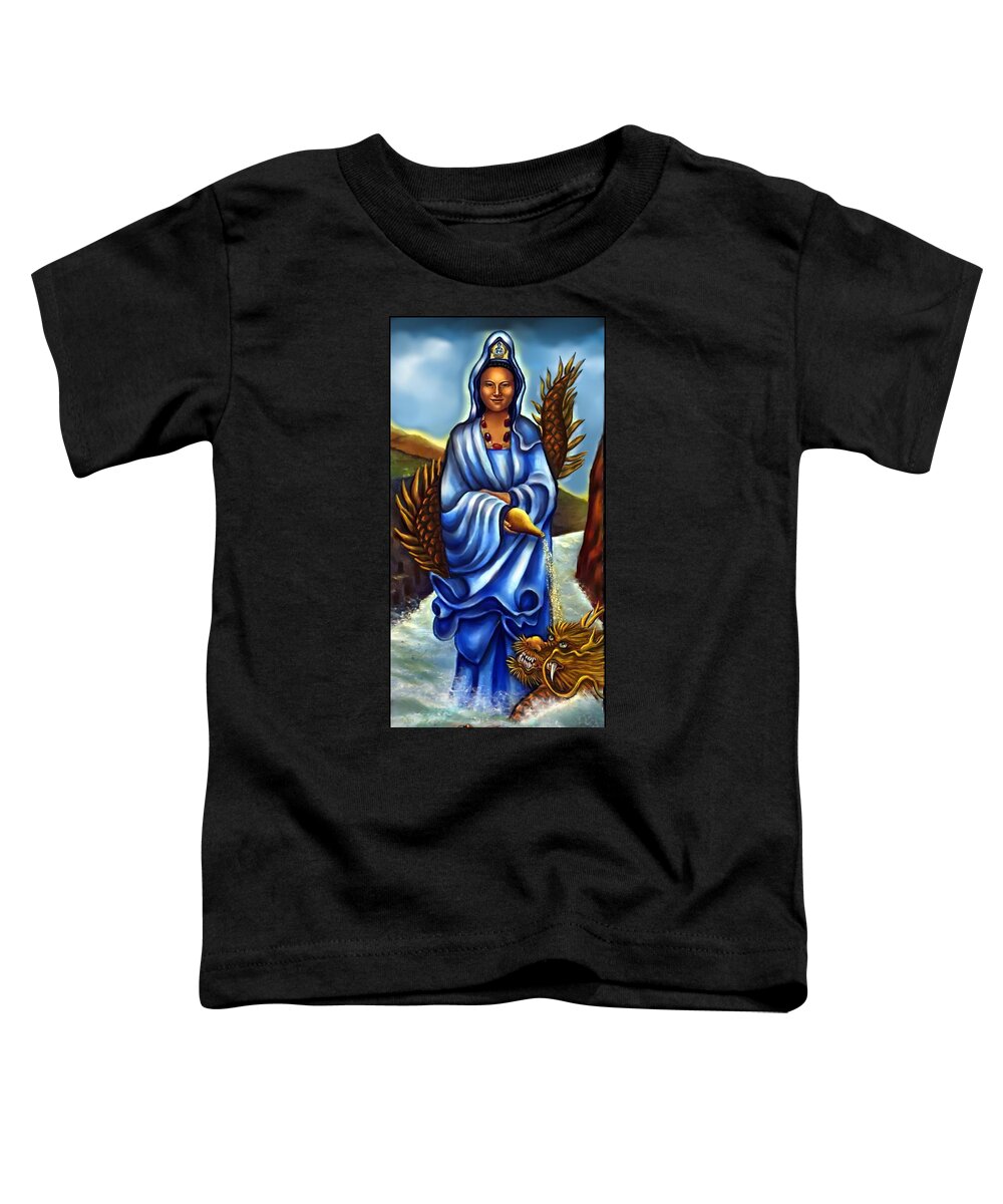 Kuan Yin Toddler T-Shirt featuring the painting Kuan Yin -Goddess Of Mercy and Compassion by Carmen Cordova