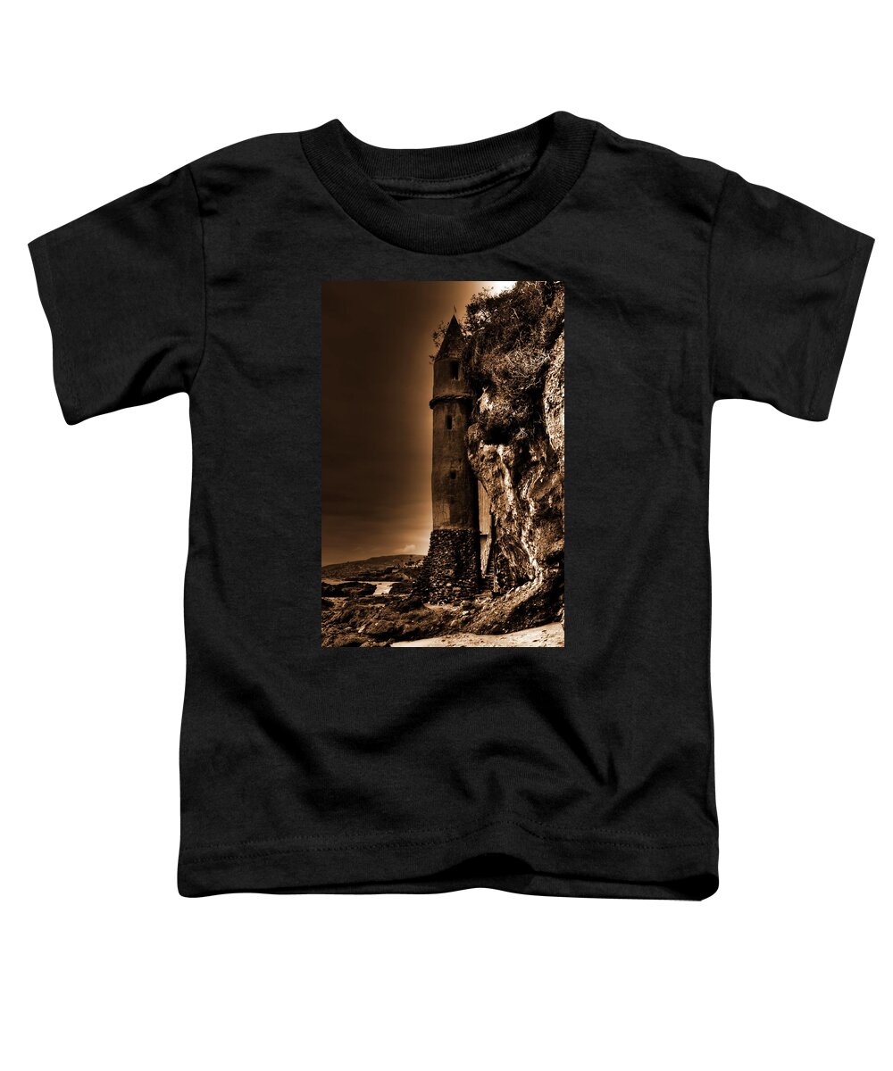 La Tour Toddler T-Shirt featuring the photograph La Tour Upright in Sepia by Richard Omura