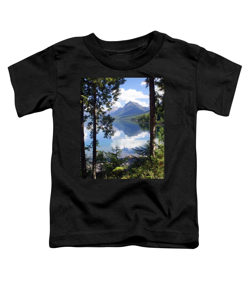 Glacier National Park Toddler T-Shirt featuring the photograph Lake McDlonald Through the Trees Glacier National Park by Marty Koch
