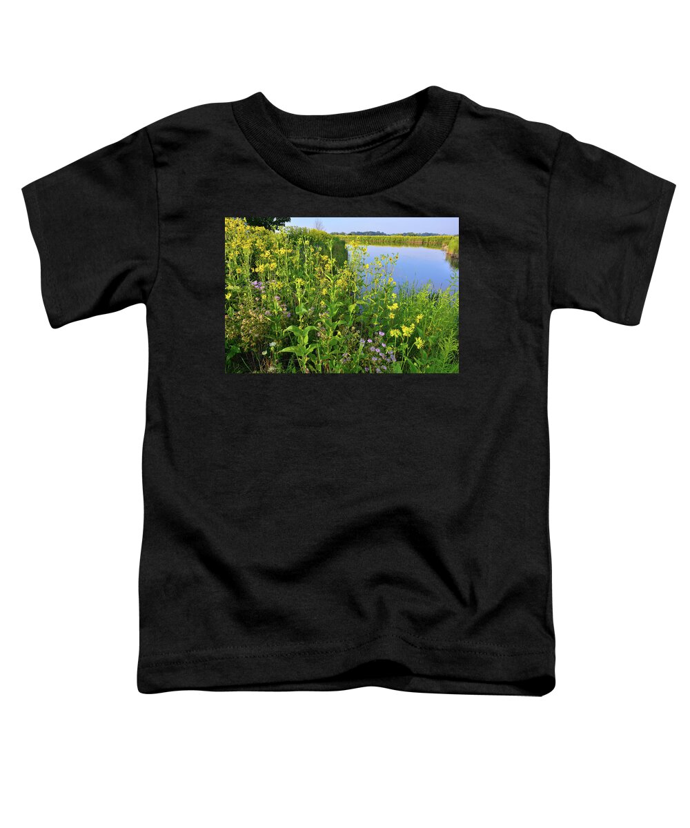 Sunflowers Toddler T-Shirt featuring the photograph Lakeside Sunflowers in Lake County by Ray Mathis