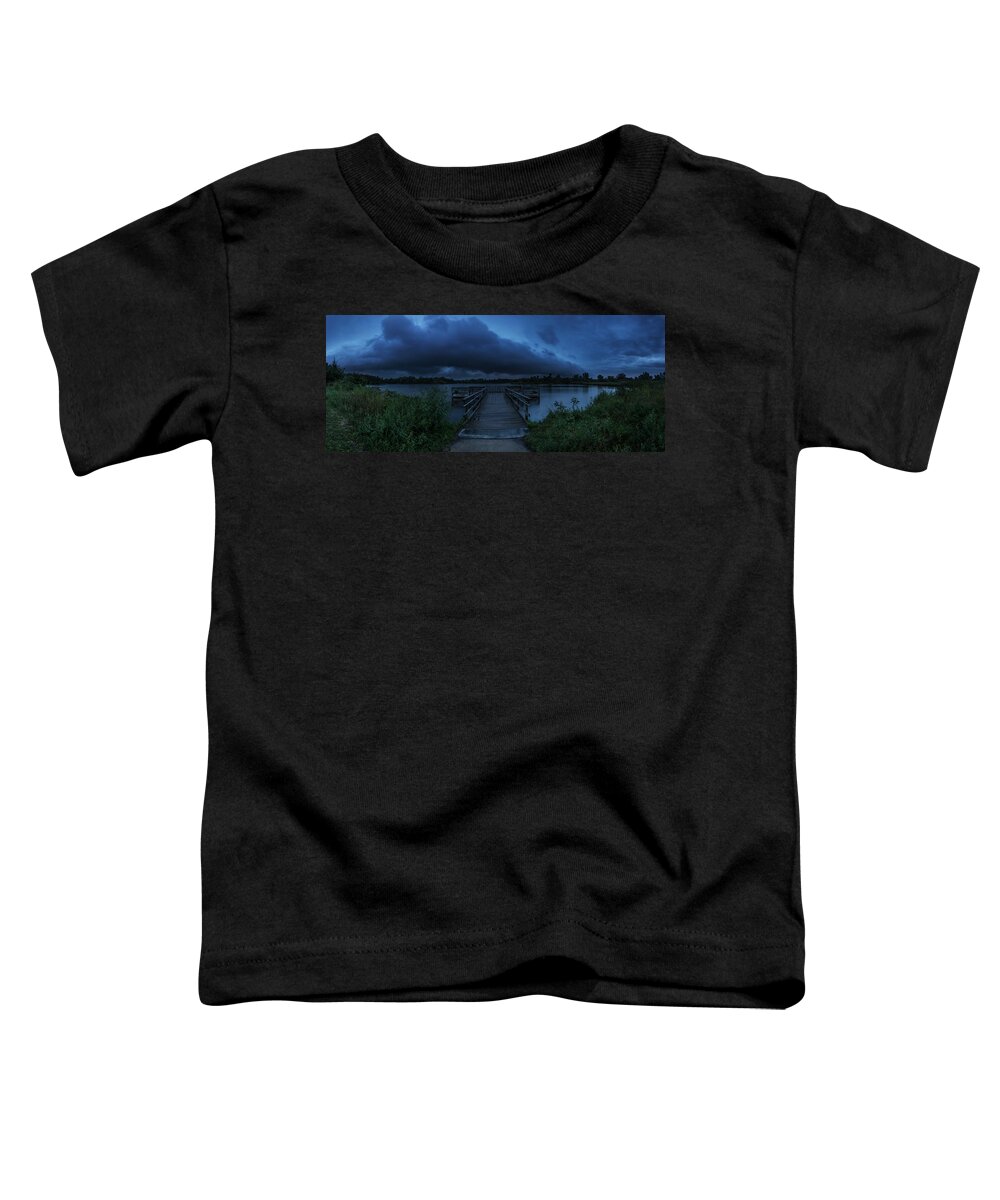 #beautiful #cloud #clouds #dangerous #dock #flooding #hail #heavy Rain #hifromsd #lake #lake Alvin #last Minute #lightning #panorama #rain #roll Cloud #run #scary #severe #sky #south Dakota #storm #sunset #take Shelter #thunder #thunderstorm #usa #water #weather #wide Angle Toddler T-Shirt featuring the photograph Last Minute by Aaron J Groen