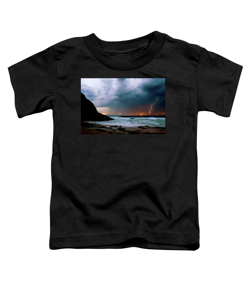 Lightning Toddler T-Shirt featuring the photograph Lightning strike off Dana Point California by Cliff Wassmann
