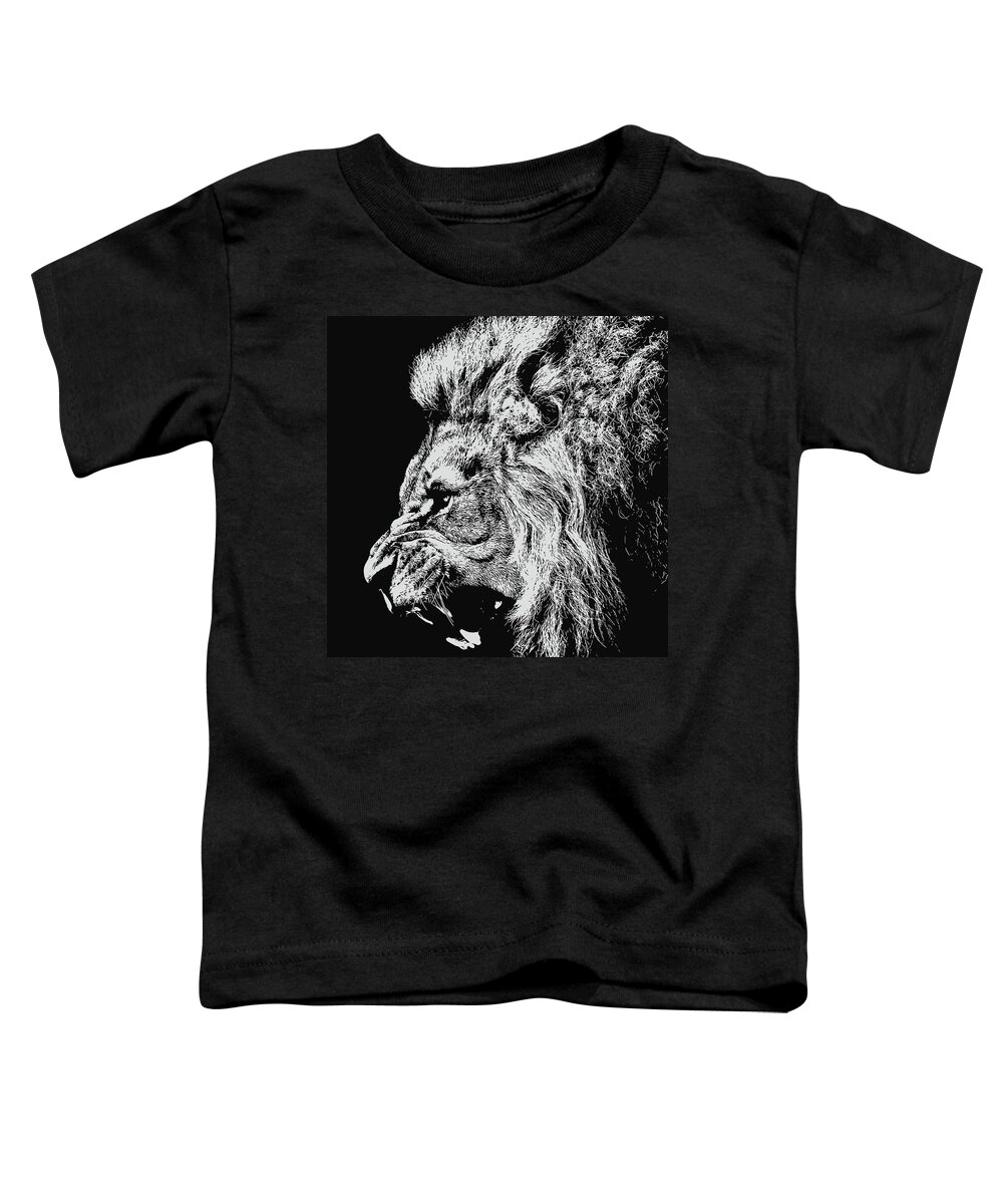 Lion King Toddler T-Shirt featuring the painting Lion Roaring - Monochrome Portrait by AM FineArtPrints