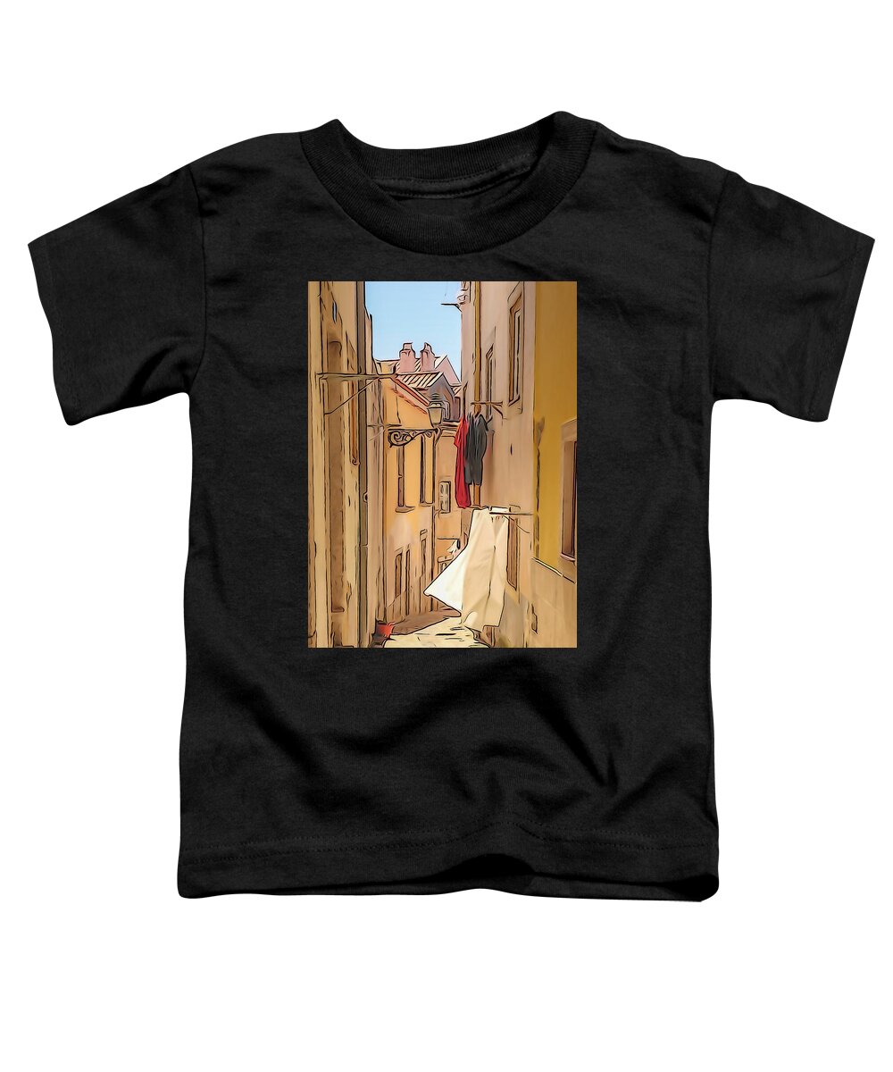 Lisbon Toddler T-Shirt featuring the photograph Lisbon Street #2 by Tom and Pat Cory