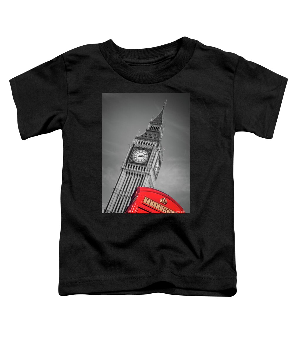 Big Ben Toddler T-Shirt featuring the photograph London phone booth and Big Ben by Delphimages London Photography