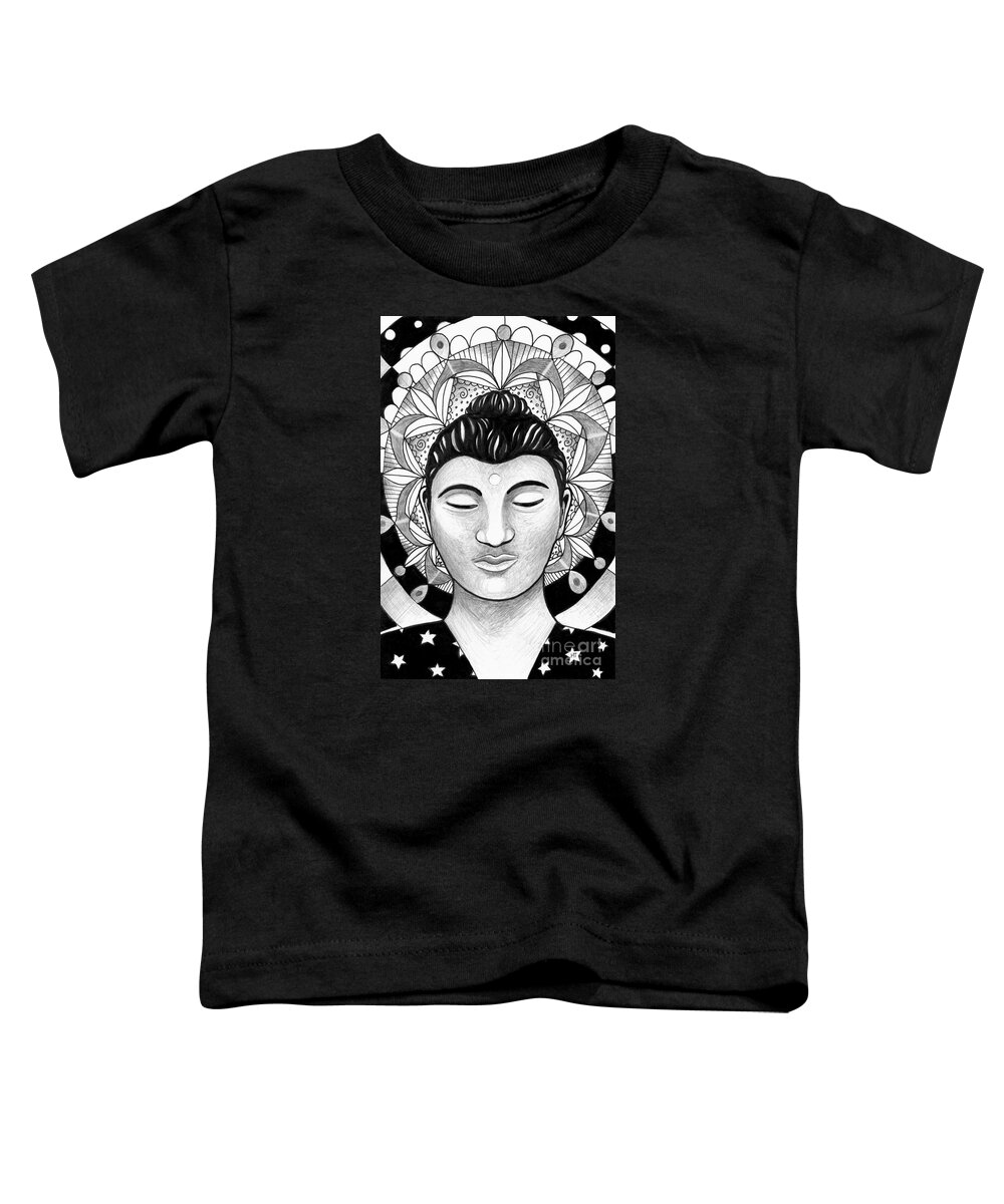 Buddha Toddler T-Shirt featuring the drawing Love and Compassion and Universal Spirit by Helena Tiainen