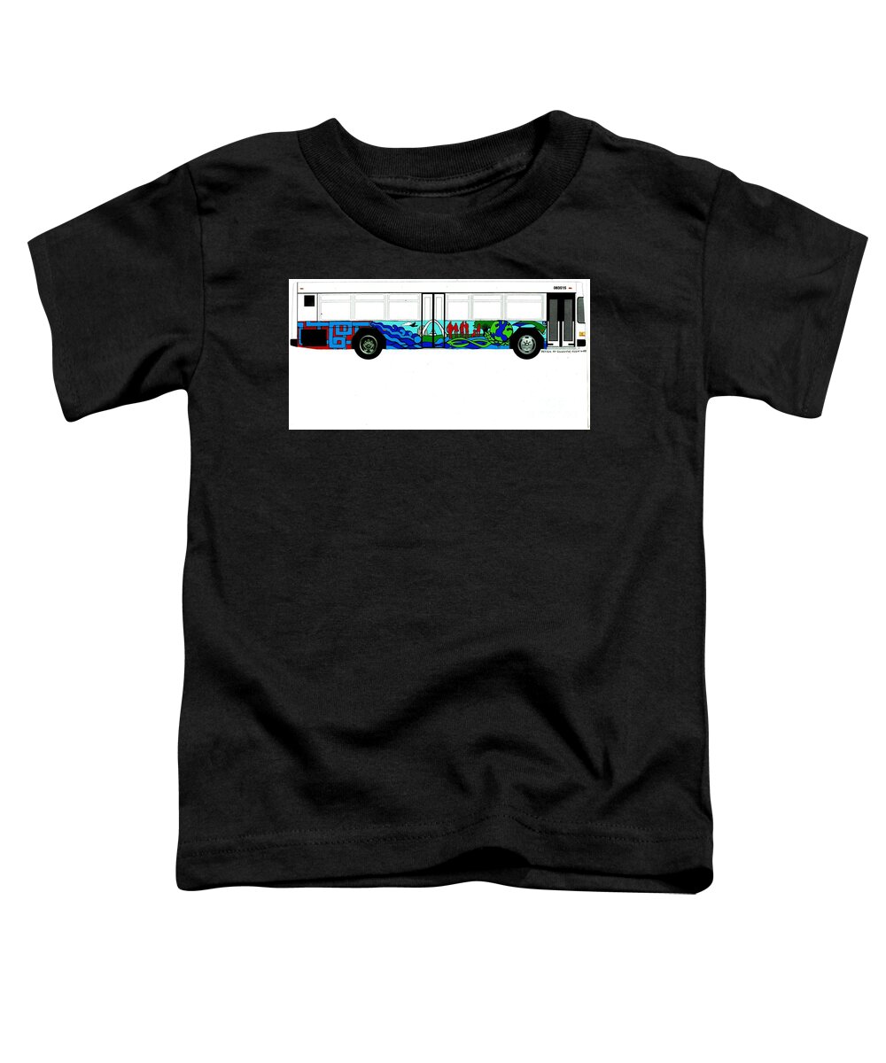 Bus Mural Toddler T-Shirt featuring the painting Metro Bus Curbside View of Bus Mural Project Clear Color Sketch by Genevieve Esson