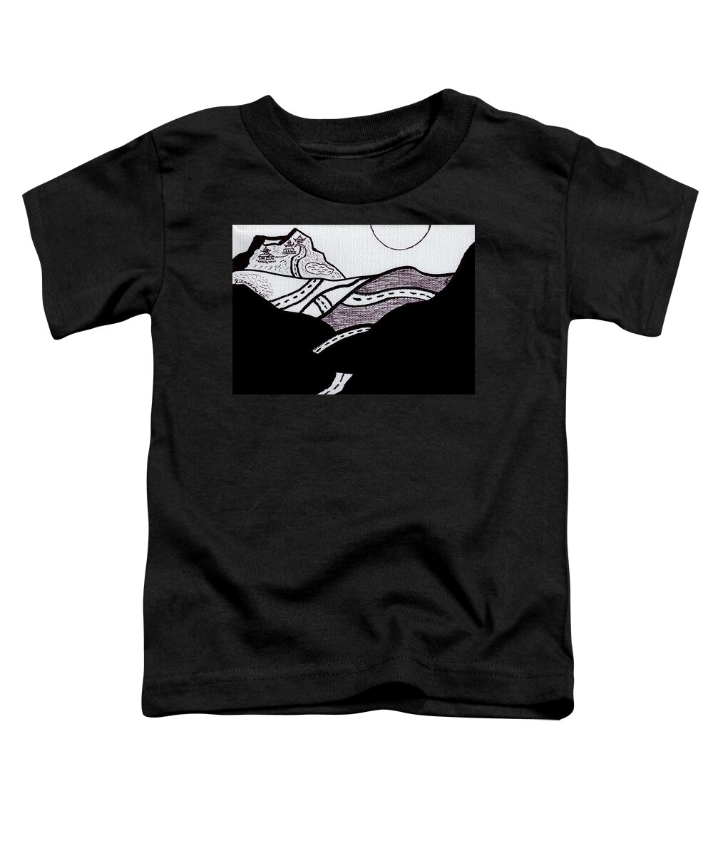 Abstract Toddler T-Shirt featuring the drawing Midnight Drive Black Ink on White Canvas by Ricardos by Ricardos Creations