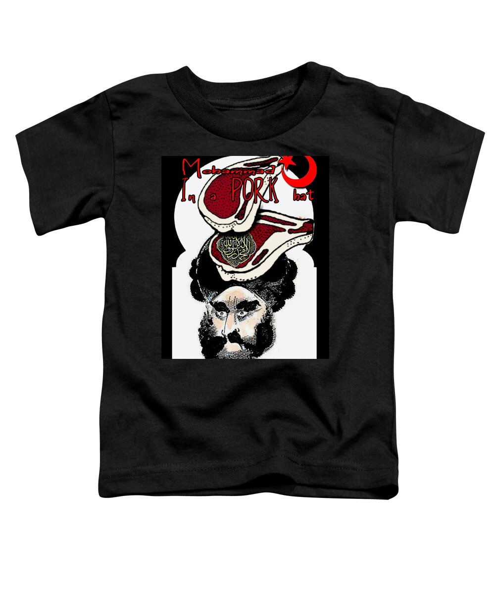 Mohammad Toddler T-Shirt featuring the digital art Mohammad In A Pork Hat by Ryan Almighty
