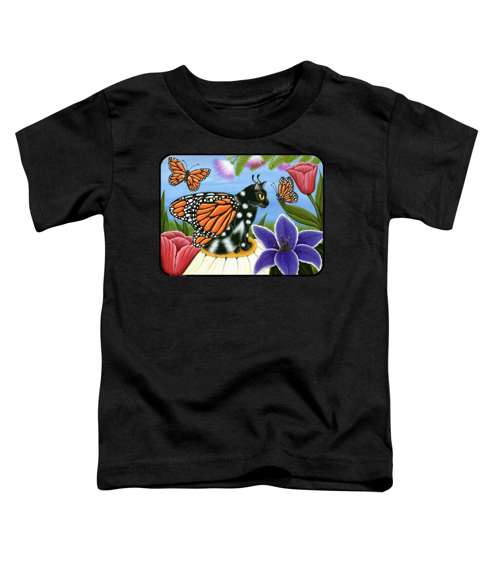 Fairy Cat Toddler T-Shirt featuring the painting Monarch Butterfly Fairy Cat by Carrie Hawks