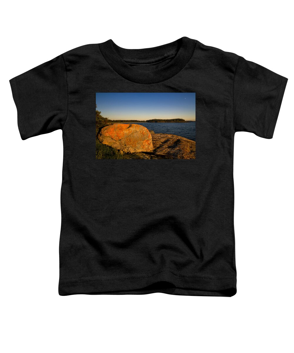 Coastal Toddler T-Shirt featuring the photograph Moon And Sunset Glow by Irwin Barrett