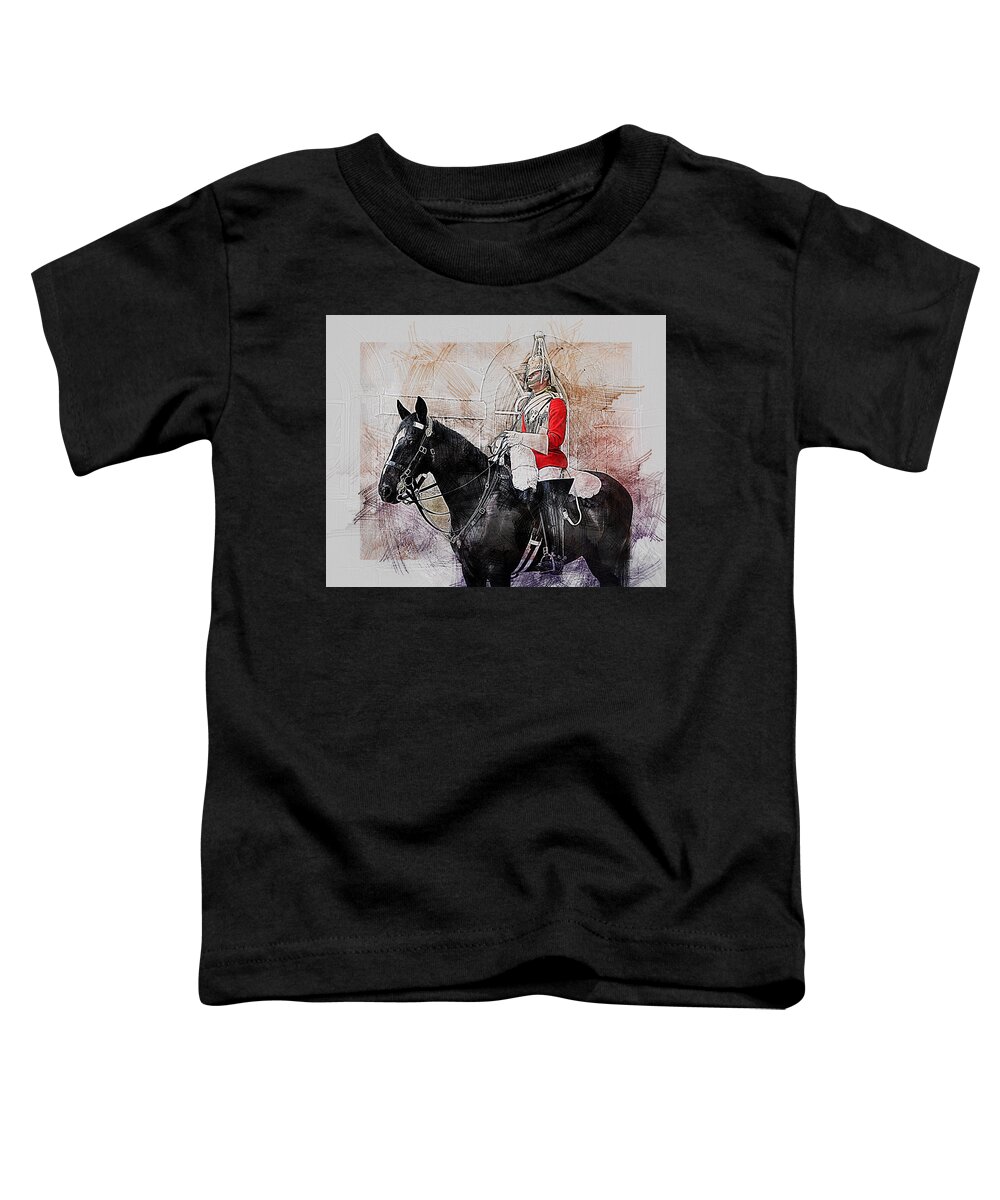 Household Cavalry Toddler T-Shirt featuring the digital art Mounted Household Cavalry Soldier On Guard Duty in Whitehall Lon by Anthony Murphy