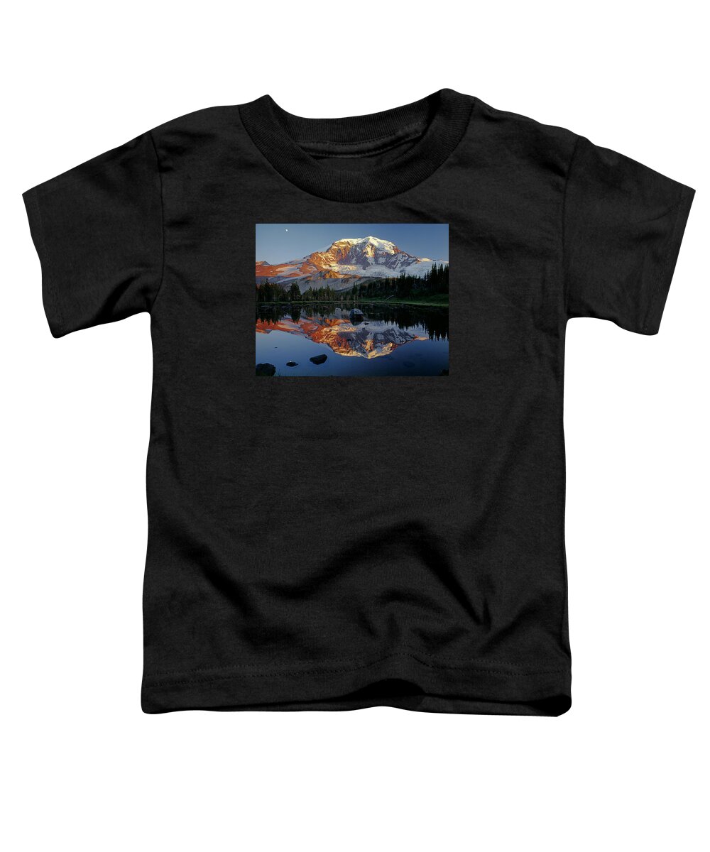 Mt. Rainier National Park Toddler T-Shirt featuring the photograph 2M4857-H-Mt. Rainier Reflect by Ed Cooper Photography