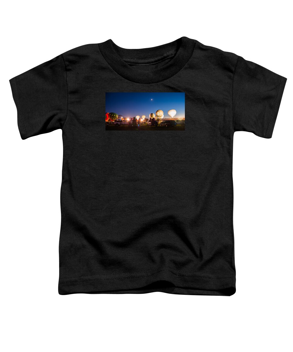 Multiple Hot Air Balloons Toddler T-Shirt featuring the photograph Multiple Hot air Balloons night glow by Charles McCleanon