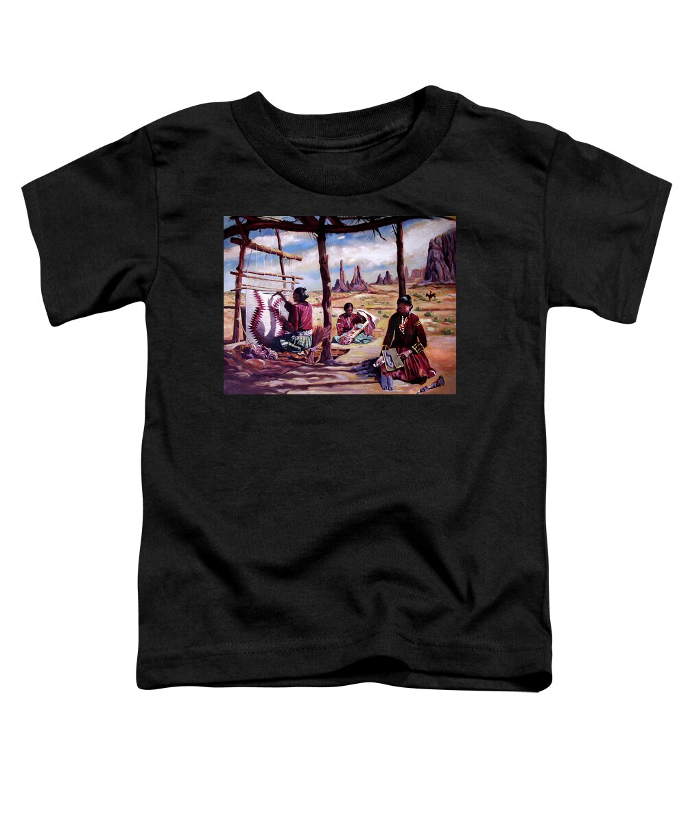 Native American Toddler T-Shirt featuring the painting Navajo Weavers by Nancy Griswold