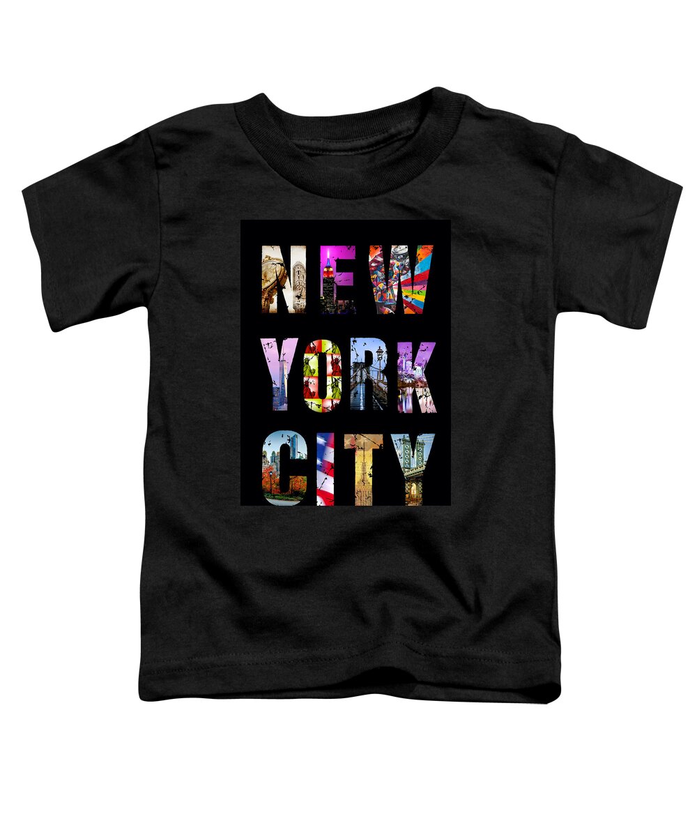 Kissing Sailor Toddler T-Shirt featuring the photograph New York City Text on Black by Az Jackson