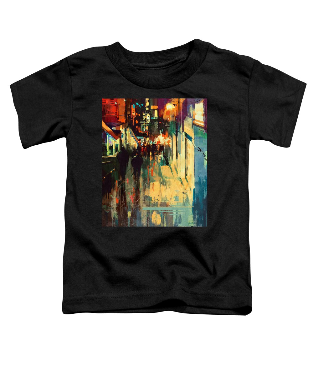 Art Toddler T-Shirt featuring the painting Night alleyway by Tithi Luadthong
