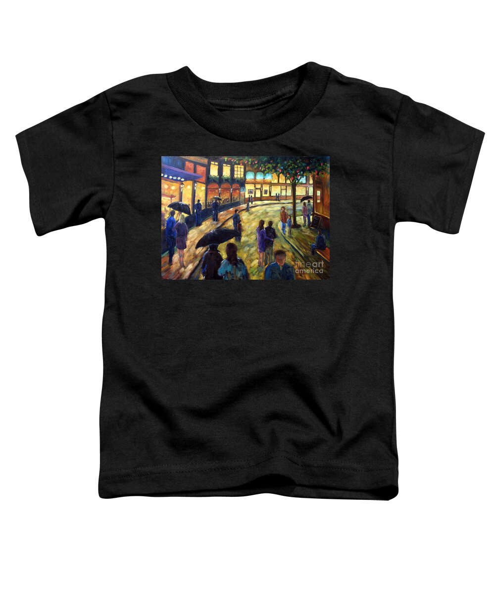 Cityscape Toddler T-Shirt featuring the painting Night on the town by Richard T Pranke