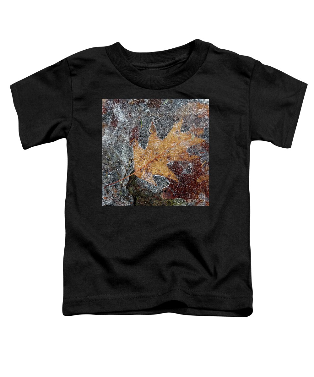 Ice Toddler T-Shirt featuring the photograph Oak leaf in melting ice by Kevin Shields