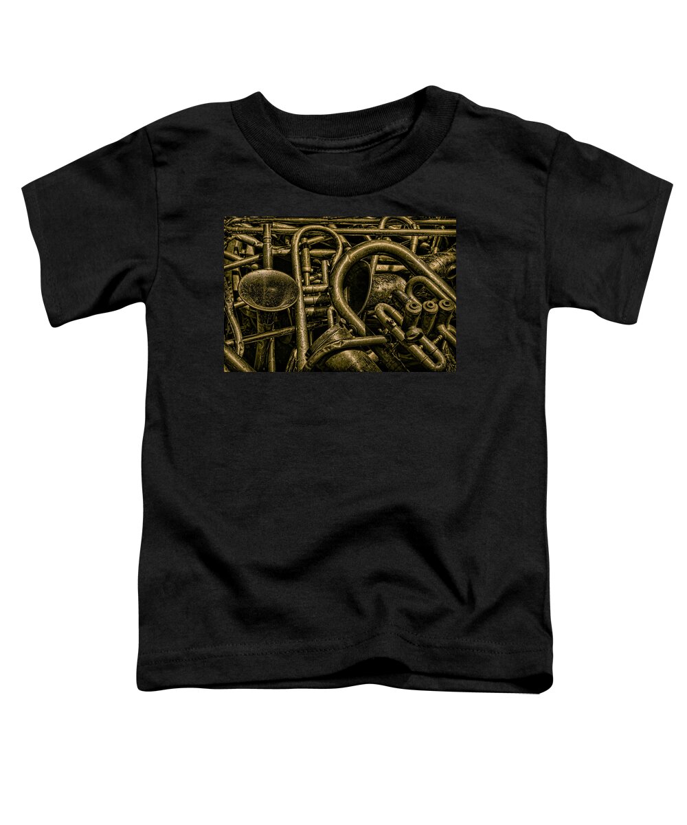 Old Toddler T-Shirt featuring the photograph Old Brass Musical Instruments by David Gordon