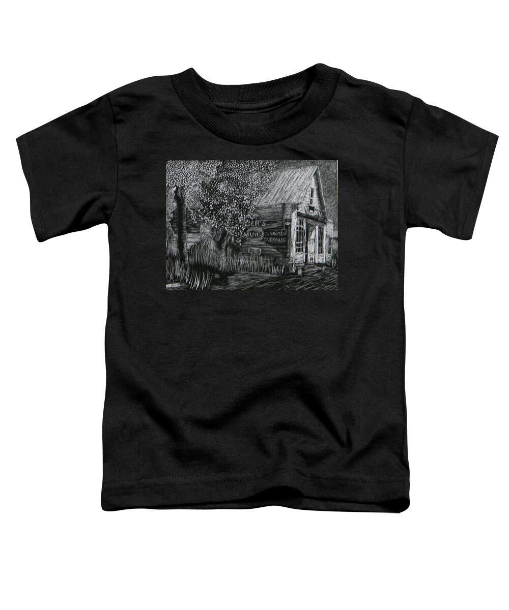 Old Structure Toddler T-Shirt featuring the drawing Old General Store by Caroline Henry