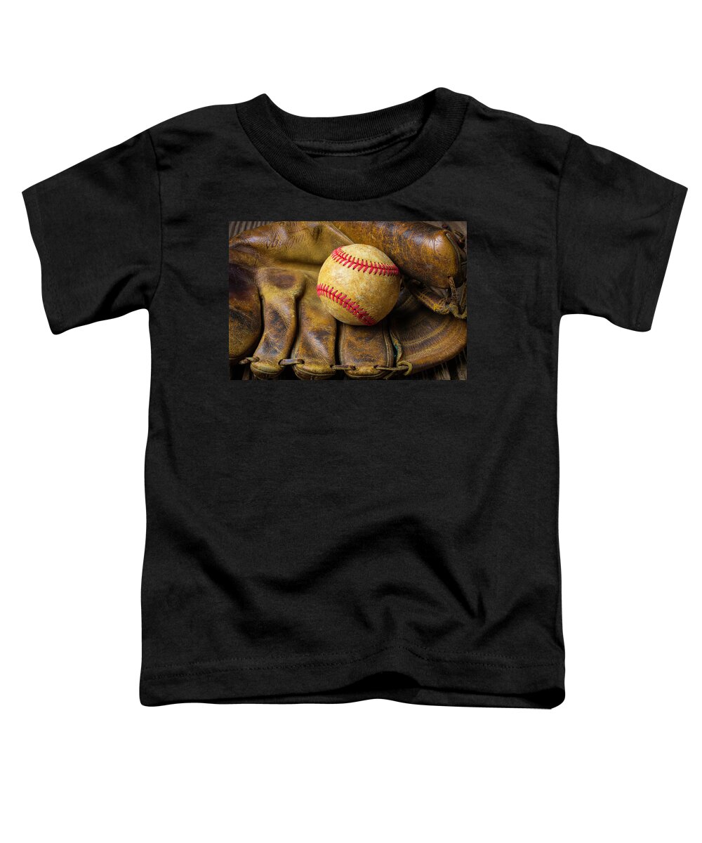 Mitts Toddler T-Shirt featuring the photograph Old Worn Ball Mitt by Garry Gay