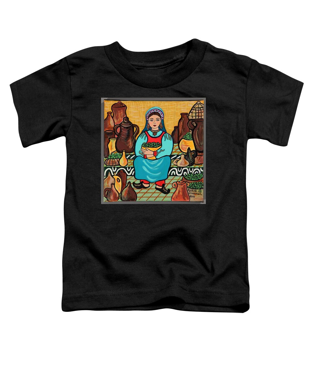 Olives Toddler T-Shirt featuring the painting Olive Oil Vendor by Susie Grossman