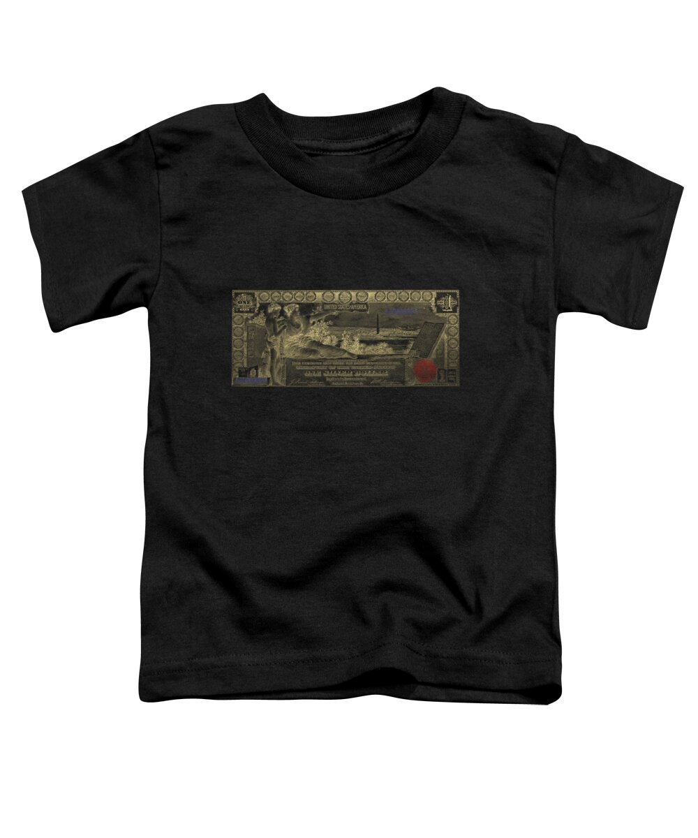 'paper Currency' By Serge Averbukh Toddler T-Shirt featuring the digital art One U.S. Dollar Bill - 1896 Educational Series in Gold on Black by Serge Averbukh