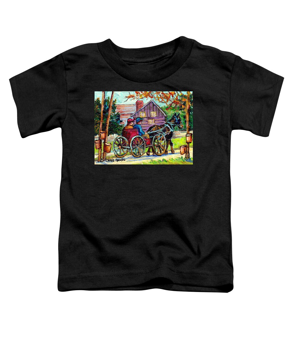 Canadian Landscape Toddler T-Shirt featuring the painting Ontario Landscape Painting Maple Tree Sugar Shack Horse And Buggy Country Scene C Spandau Fine Art by Carole Spandau