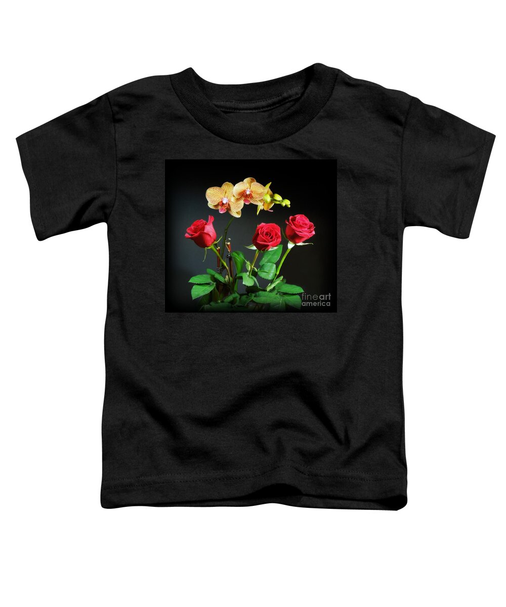 Orchid Toddler T-Shirt featuring the photograph Orchids and Roses by Renee Trenholm