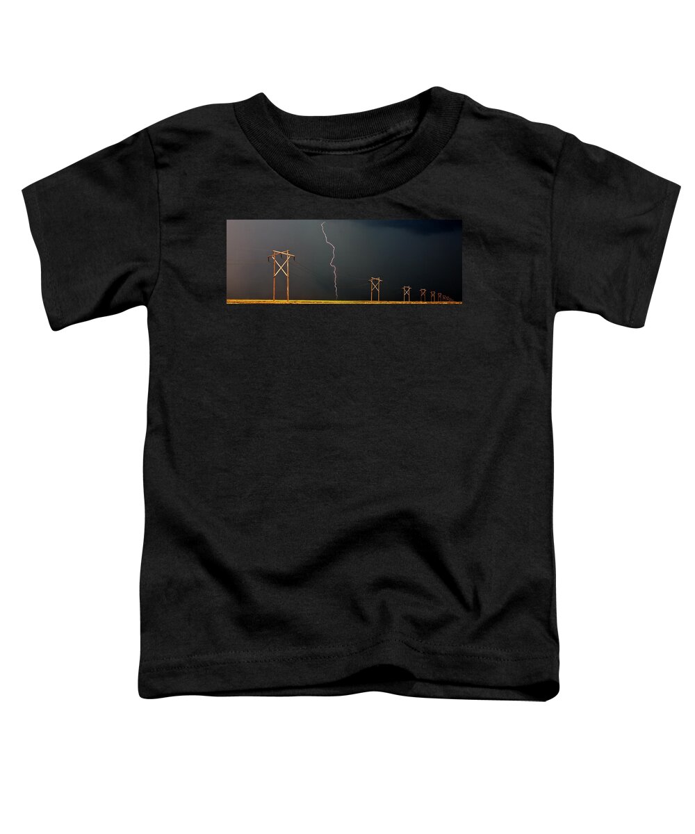  Toddler T-Shirt featuring the digital art Panoramic Lightning Storm and Power Poles by Mark Duffy