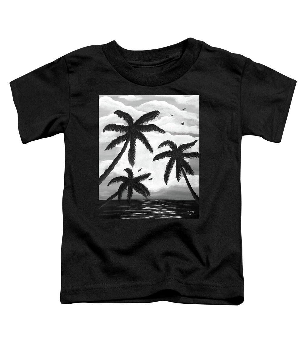 Acrylic Toddler T-Shirt featuring the painting Paradise in Black and White by Teresa Wing
