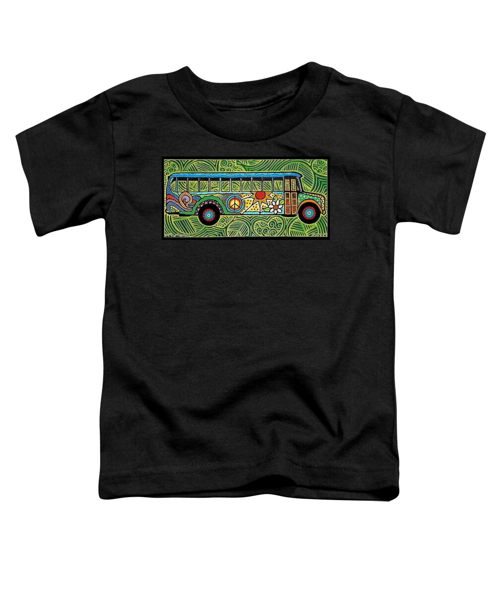 Bus Toddler T-Shirt featuring the painting Peace and Love Hippie Bus by Jim Harris