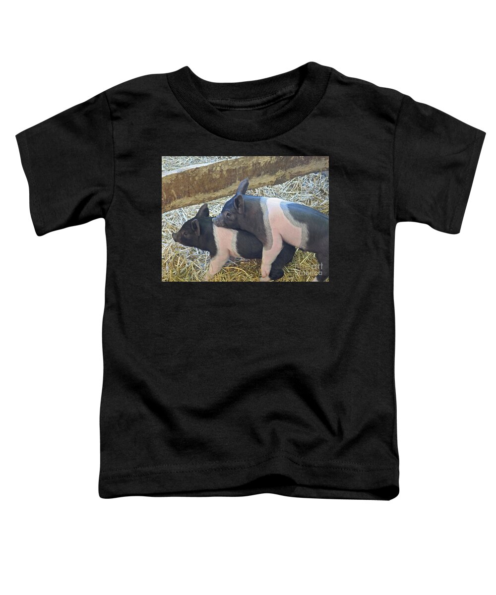 Piggyback; Piglets Toddler T-Shirt featuring the photograph Piggyback by Ann Horn