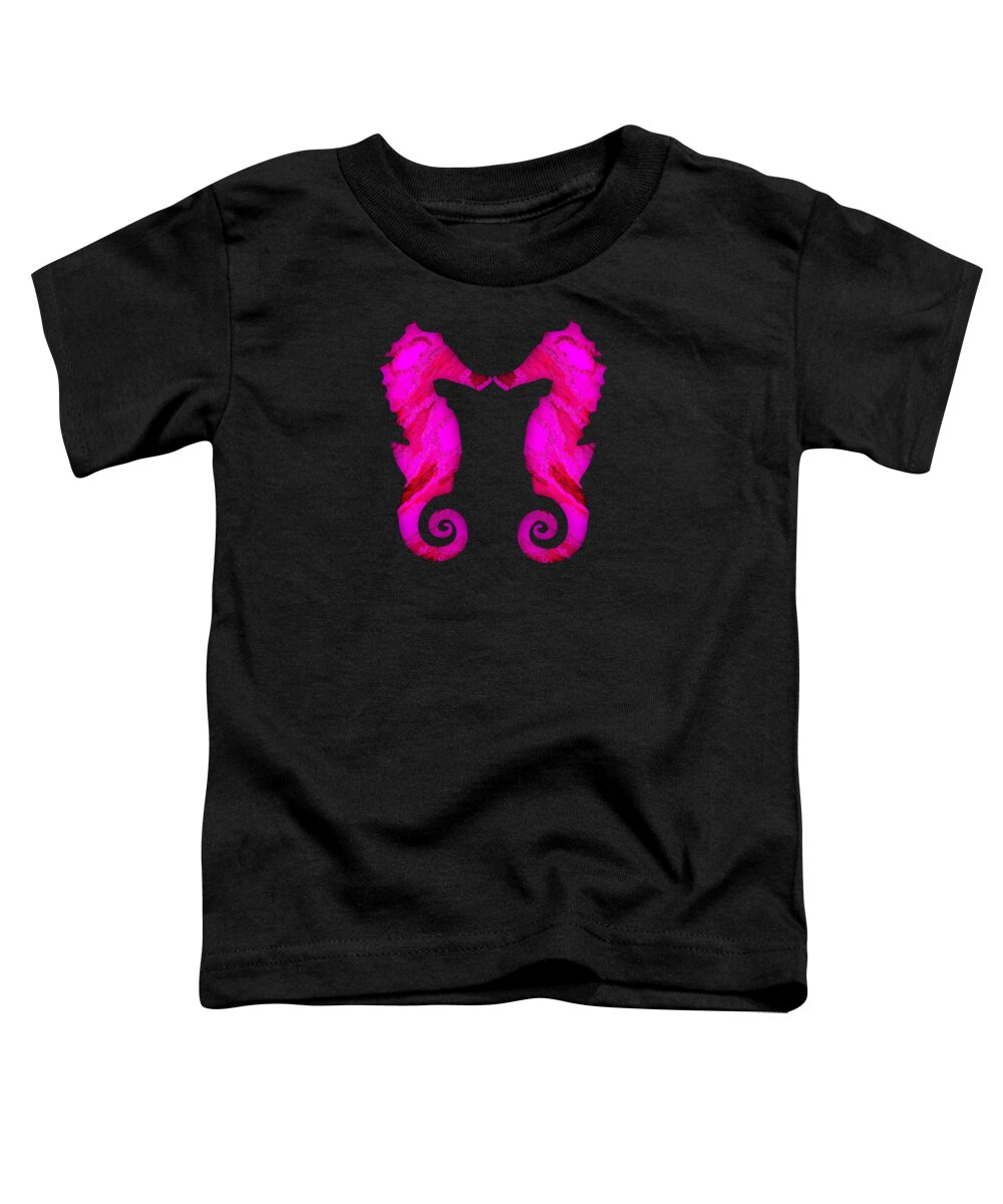 Pink Toddler T-Shirt featuring the mixed media Pink Seahorses Facing Each Other by Rachel Hannah