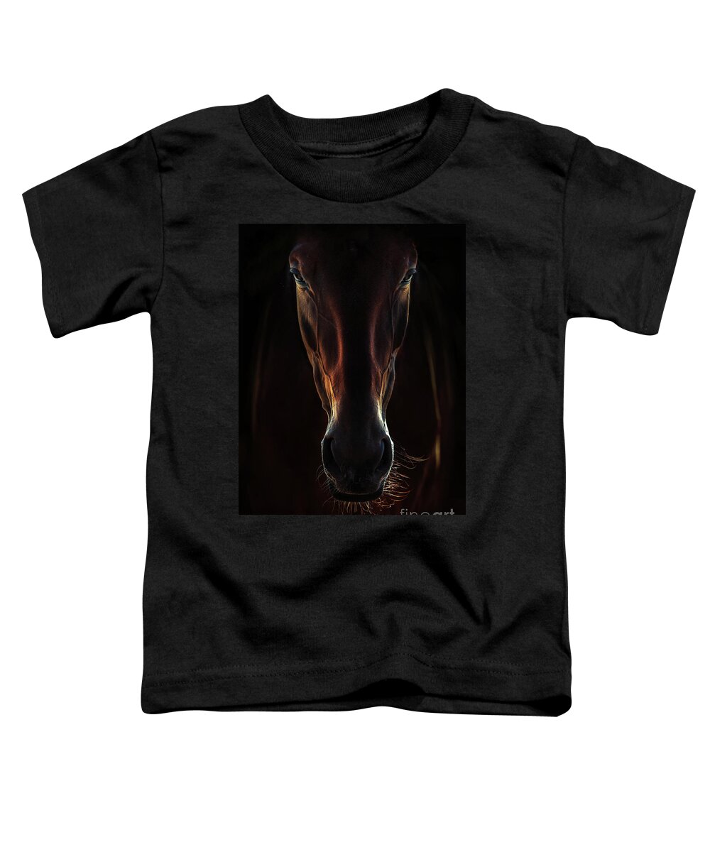 Horse Toddler T-Shirt featuring the photograph Portrait Of A Brown Horse Close Up by Dimitar Hristov