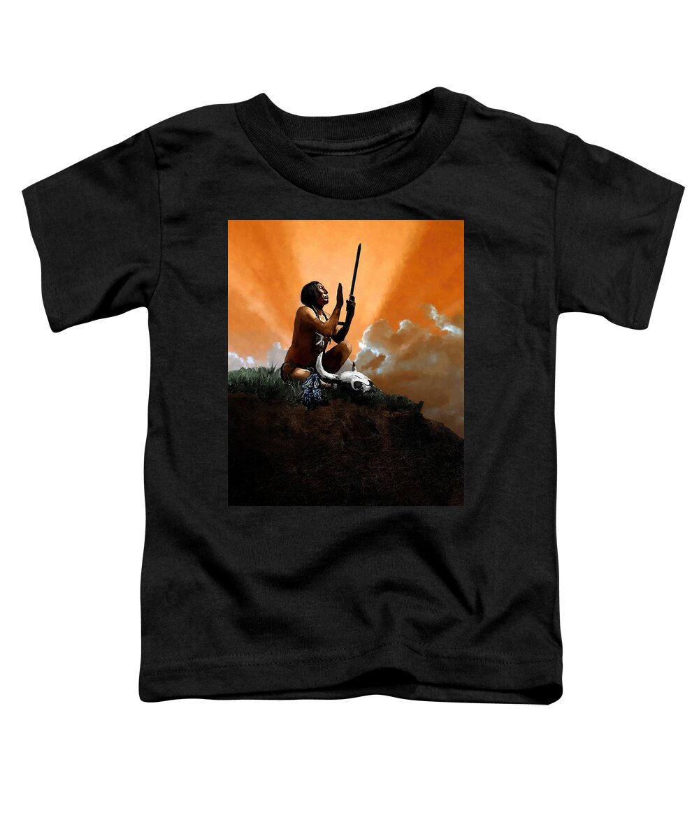 Native American Toddler T-Shirt featuring the painting Prayer to the Great Mystery by Rick Mosher