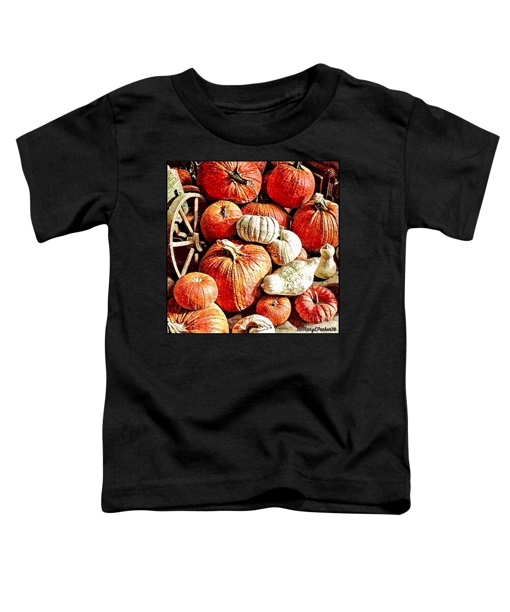 Mix Media Toddler T-Shirt featuring the mixed media Pumpkins In The Barn by MaryLee Parker