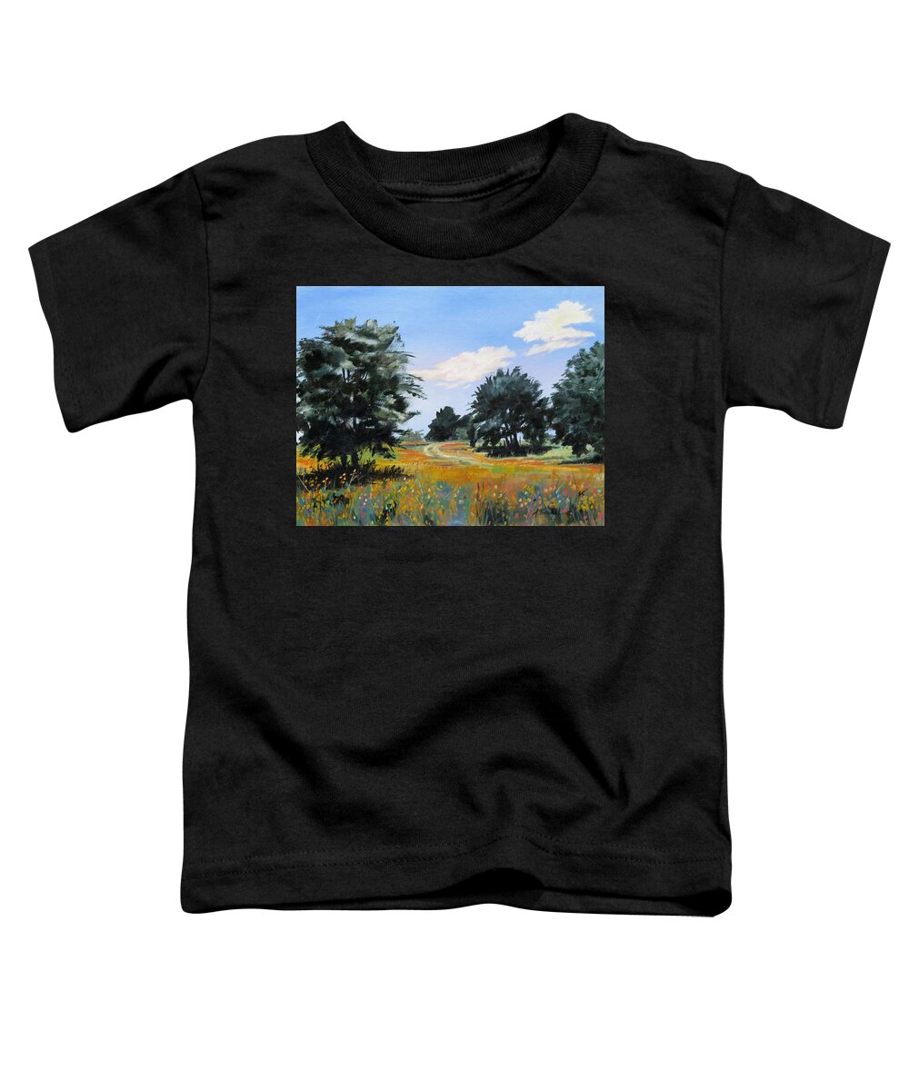 Texas Landscape Toddler T-Shirt featuring the painting Ranch Road Near Bandera Texas by Adele Bower